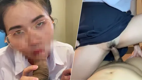 BbwThaixxx หนังโป๊ไทย น้องแก้วตารับบทสาวแว่นมอปลายขึ้นเตียงมาดูดควยผัว XXX โม๊กจนเงี่ยนแหวกแคมหีขย่มควยคาชุดนักเรียน ลีลาพาฟินจัดเจอกระแทกสวนไม่ยั้งปล่อยน้ำควยแตกทะลักรูหี